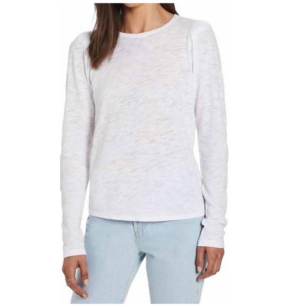 Goldie Long Sleeve Puff Shoulder Tee Shirt in White